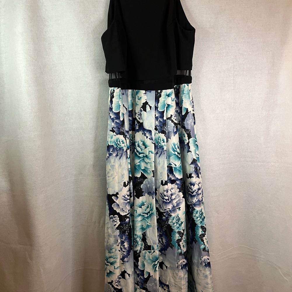 Betsy And Adam Illusion Two Piece Halter Dress Mesh Waist Satin Maxi Dress Sz 20 - Picture 4 of 11